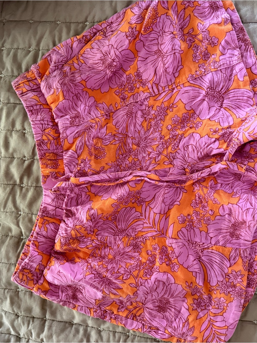 Universal Thread Orange Shorts with Pink Floral Print